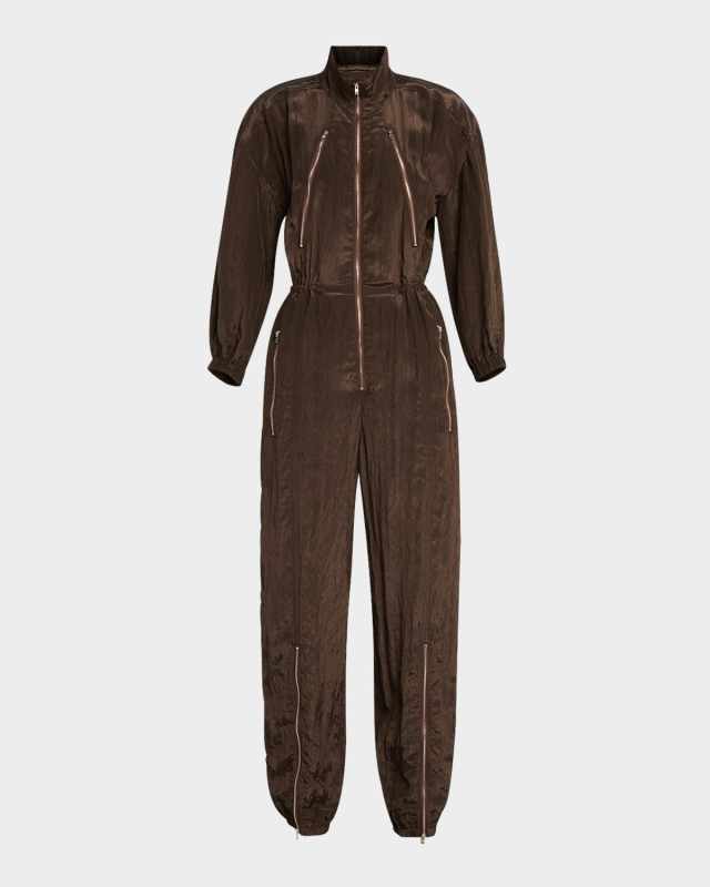 Gavin Long-Sleeve Satin Zip Jumpsuit
